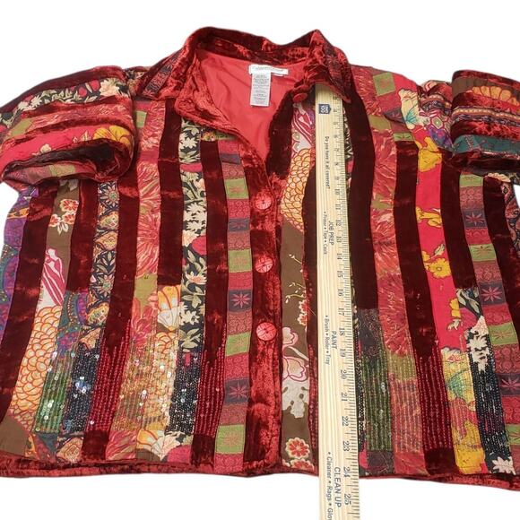 Coldwater Creek Red Paisley Blazer Plus Size 1X Vintage Boho Festival Heritage - Picture 8 of 11